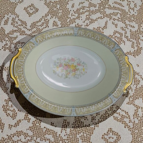 Vintage Noritake Claire 657 China Oval Serving Bowl Floral & Gold Handles Japan - Picture 3 of 6